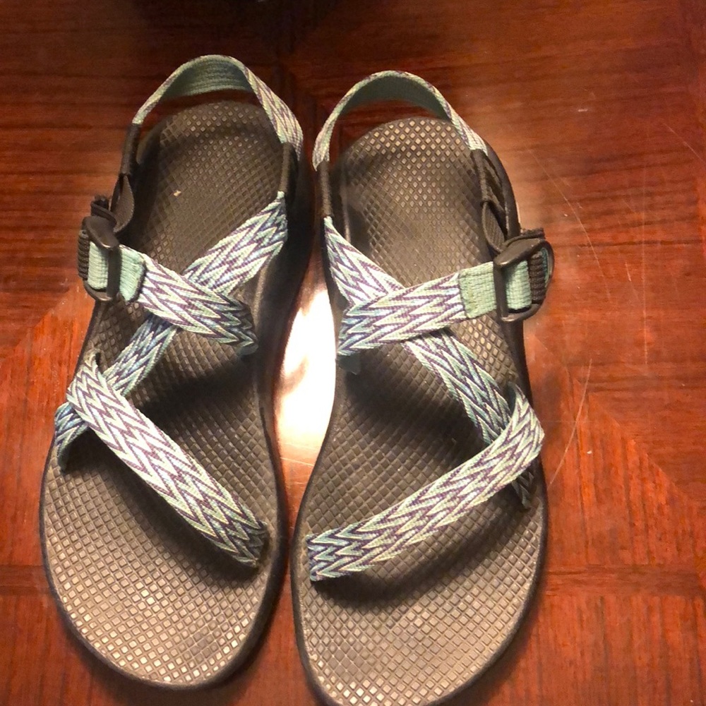 Blue and purple women’s chacos